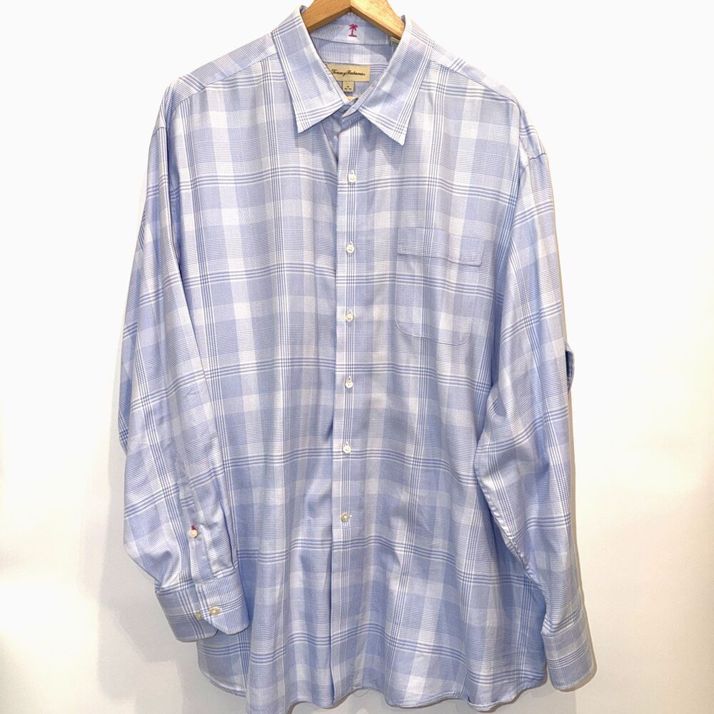Tommy Bahama Dress Shirt Plaid Cotton Mens 18 34/35 Blue Resort Classic Office - Picture 3 of 9